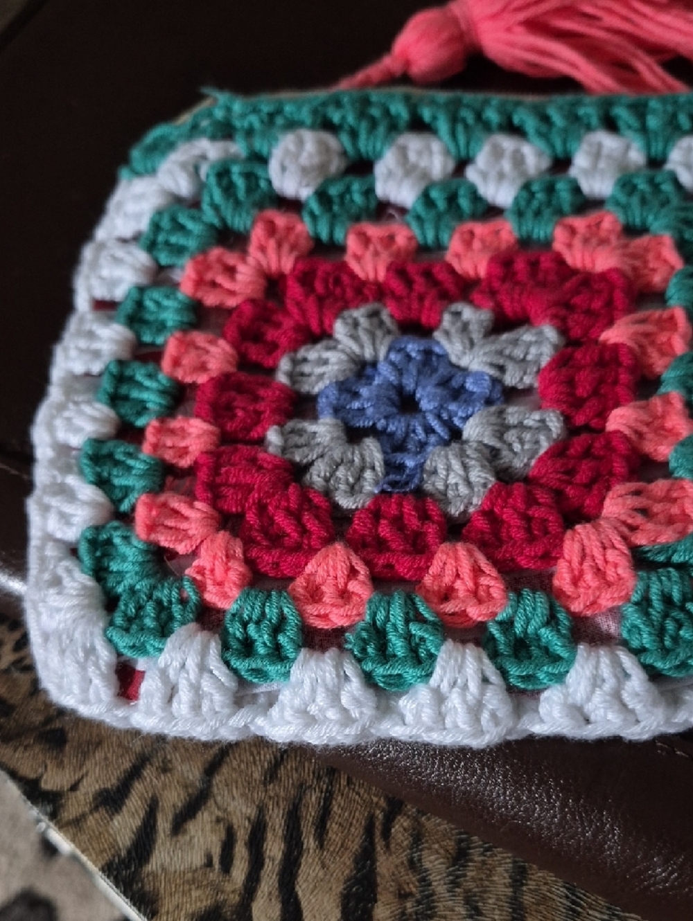 Handmade Crochet Colorful Granny Square Clutch — Fully Lined & Zip Top Closure - Picture 6 of 7
